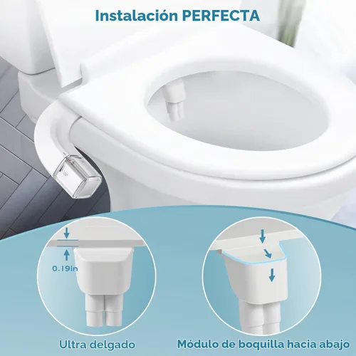 Vista 4 de Bidé Ultra-Delgado de Modo Dual Accesorio de Bidé para Inodoro, Accesorio de Asiento de Inodoro Bidé con Controles de Presión