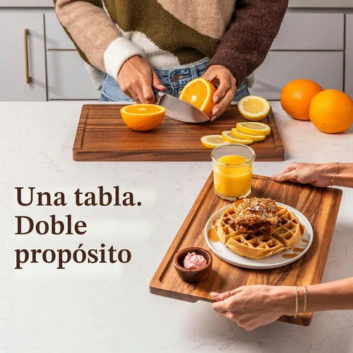 Vista 7 de SMIRLY Juego de tablas de cortar de bambú, tabla de cortar y tablas de cortar de madera para cocina, tabla de cortar de madera pequeña y bloque