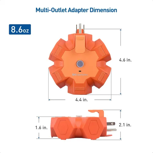Vista 7 de [Listado UL] Cable Matters Hub de alimentación hexagonal de 5 tomas de corriente para exteriores, disyuntor Outdoor Extension Cord Power Hub