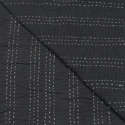 Vista 5 de Marubhumi Edredón tradicional indio de algodón puro con estampado de selva Kantha, funda de cama, colcha Kantha con estampado de animales, Negro