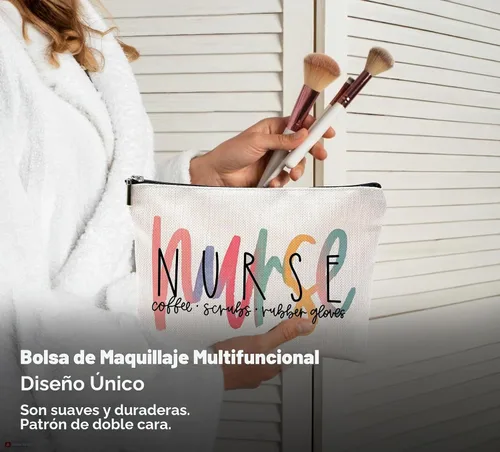 Vista 4 de Bolsas de maquillaje para enfermeras - Bolsas de cosméticos con cremallera para mujeres y estudiantes de enfermería Un estilo-enfermera-blanco