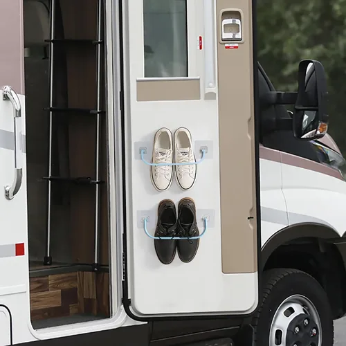 Vista 9 de Paquete de 6 zapateros de pared con tiras adhesivas para colgar, zapatero de pared para caravana, soporte para zapatos de espacio pequeño