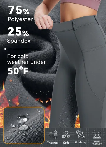 Vista 3 de BALEAF Pantalones de equitación de invierno para mujer, pantalones de forro polar para equitación, leggings con bolsillos