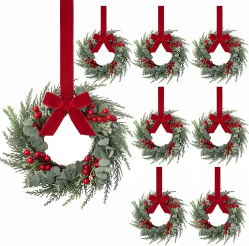 Vista 13 de 4 mini coronas de Navidad de 8 pulgadas para gabinete de cocina, anillos de vela de Navidad, coronas, pilares de puerta delantera/centros de mesa