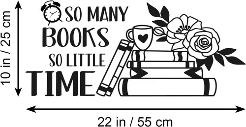 Vista 6 de Calcomanía de vinilo con texto en inglés «So Many Books So Little Time» para pared de lectura, citas, decoración para sala
