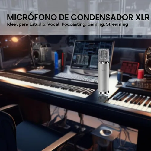 Vista 7 de SUUNTOK FET Micrófono condensador profesional XLR Micrófono de estudio con diafragma grande de 1.339 in, micrófono de grabación cardioide, Gris