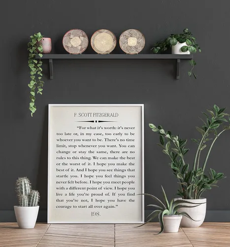 Vista 2 de F Scott Fitzgerald - Póster con cita del Gran Gatsby, arte de pared, cita literaria, cita literaria, regalo inspirador (5 x 7, marfil)