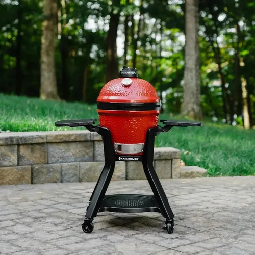 Vista 4 de Joe Jr - Parrilla de carbón portátil de 3 piezas por Kamado Joe con cubierta de parrilla y carrito con estantes laterales