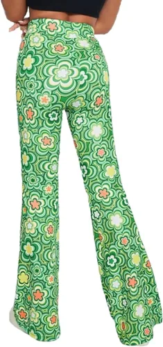 Vista 6 de Pantalones acampanados de los años 70 para mujer, traje de festival rave, cintura alta, parte inferior acampanada, bohemios, lindos pantalones