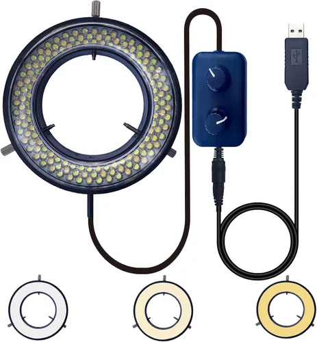 Vista 5 de Iluminación de anillo LED de luz de microscopio, USB 144 LED con 4 zonas de iluminación ajustables para la industria digital monocular binocular