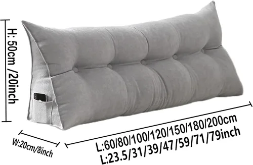 Vista 7 de Cojín triangular extra de lectura, cojín de cabecera con cuña y respaldo de cama, cojín de respaldo de cama para cama doble, funda extraíble, beige