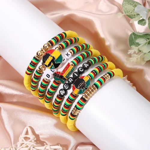 Vista 2 de Juego de pulseras de playa para mujer Pulseras de amistad con arco iris apilables, pulseras de arcilla Heishi, pulseras elásticas hechas a mano