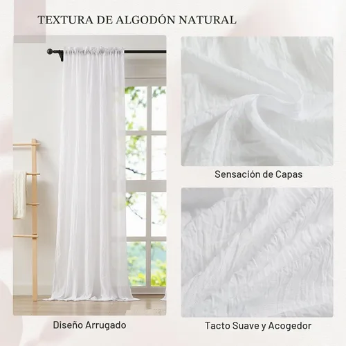 Vista 5 de Anpark Cortinas traslúcidas blancas elegantes de 96 pulgadas de largo para dormitorio, sala de estar, cortinas semitransparentes con textura