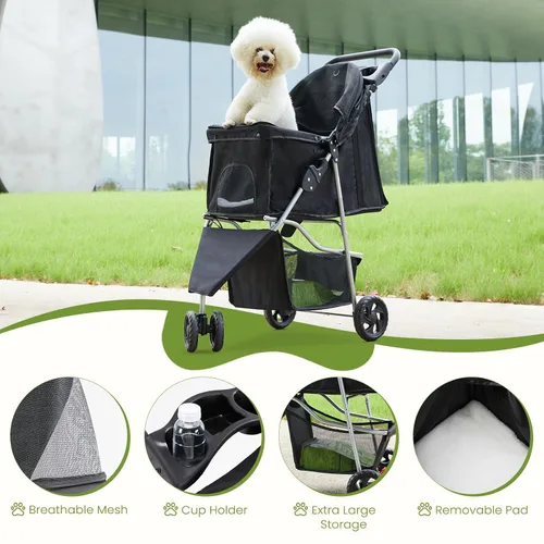 Vista 3 de [Usado] NEWBULIG Cochecito para mascotas de 3 ruedas para perros y gatos Negro