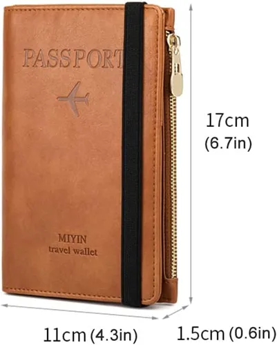 Vista 6 de Assport - Cartera para pasaporte, funda para pasaporte, cartera de viaje de cuero impermeable con bloqueo RFID con correa elástica y ranura
