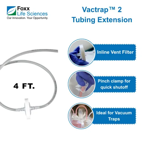 Vista 3 de Foxx Life Sciences Extensión de tubo TPE Vactrap 300-0001-FLS, 4 pies, con filtro de ventilación de PTFE de 0.2um