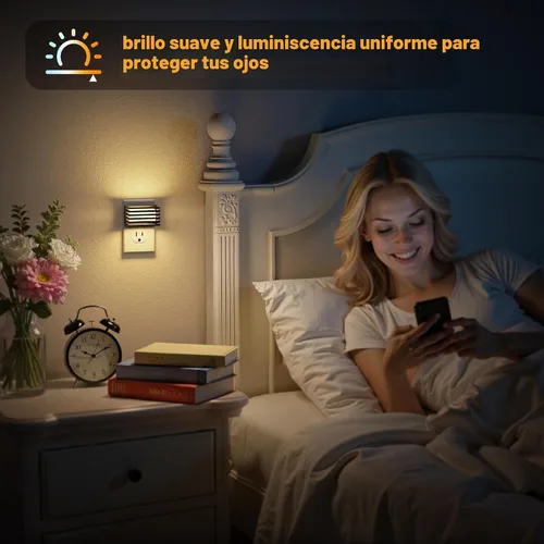 Vista 5 de JandCase Luz nocturna LED, paquete de 2, luces nocturnas que se enchufan a Negro