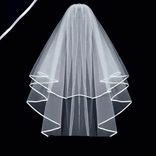 Vista 2 de Ewanda store Double Ribbon Edge Center Cascade Bridal Wedding Veil with Comb