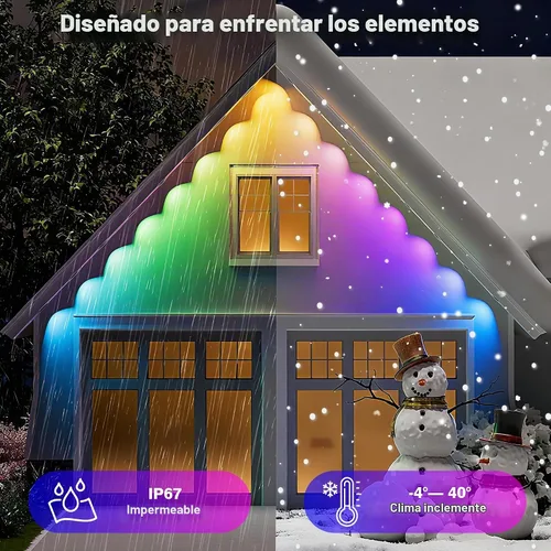 Vista 2 de Luces inteligentes permanentes para exteriores de 148 pies, control de aplicación WiFi, 54 LED IP67, impermeable, iluminación de alero que cambia