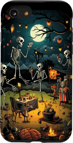 Vista 18 de Funda para disfraz de Halloween para iPhone 16 de noche de terror de esqueleto