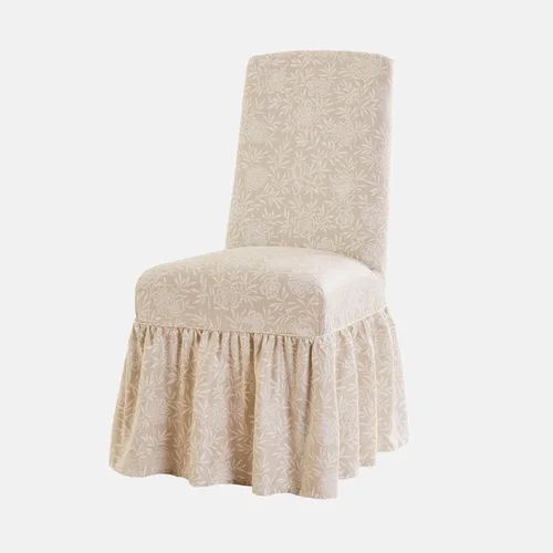 Vista 5 de SureFit Essential - Funda larga para silla de comedor con volantes de sarga con diseño estampado de algodón, falda larga con volantes y pliegues