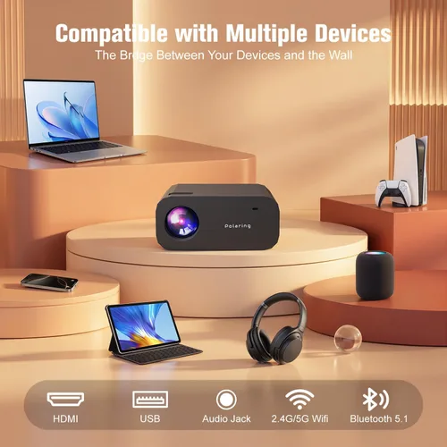 Vista 6 de Proyector, Proyector inteligente con WiFi y Bluetooth, Aplicaciones integradas, Enfoque automático y Keystone, Soporte nativo 1080P, Proyector mini