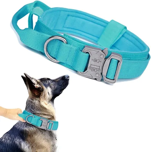 Vista 23 de Collar táctico para perro, ajustable, militar, de nailon, con asa de control y hebilla de metal resistente para perros medianos y grandes (negro, S)