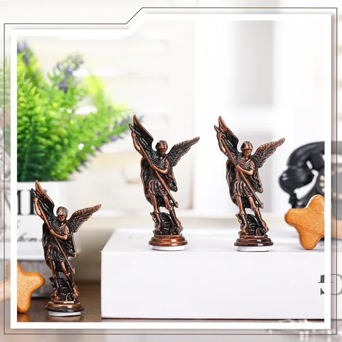 Vista 6 de Wesiti 6 figuras religiosas de arcángel de San Miguel de 3.31 pulgadas con bolsas de terciopelo negro, escultura de ángel coleccionable, decoración