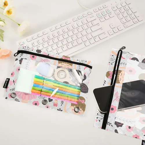 Vista 4 de Linda bolsa de lápices de bailarina para carpeta de 3 anillos, 2 bolsas para lápices con cremallera, estuche transparente con cremallera para Ballet