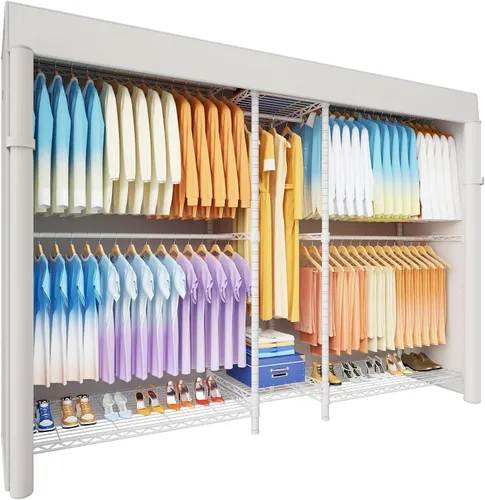 Vista 8 de Ulif E12C - Sistema organizador de armario resistente, perchero de ropa independiente, perchero ajustable para ropa de 71 pulgadas de ancho x 16