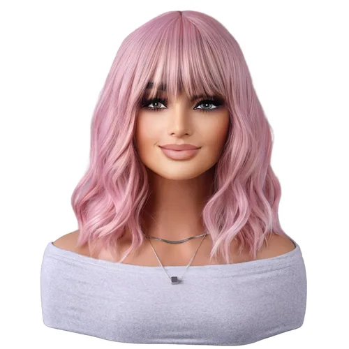 Vista 12 de ANESHE Peluca castaña de 14 pulgadas, peluca corta rizada con flequillo para mujeres y niñas, encantadora peluca sintética para uso diario, fiesta