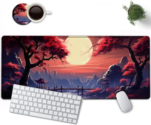 Vista 22 de Alfombrilla de mouse grande de 31.5 x 11.8 pulgadas, extendida para juegos con bordes cosidos, protector de alfombrilla de mouse XXL, base de goma