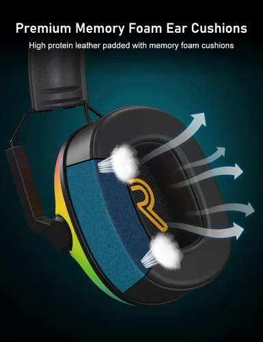 Vista 4 de SENZER SG500 Surround Sound Pro - Auriculares para juegos con micrófono con cancelación de ruido, acolchado de espuma viscoelástica suave