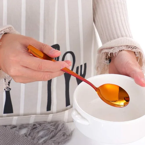 Vista 2 de Baikai - Cucharas de sopa de 7 pulgadas, cucharas de caldo con acabado de acero inoxidable 18/10, juego de 6 cucharas de cena (rojo mágico)
