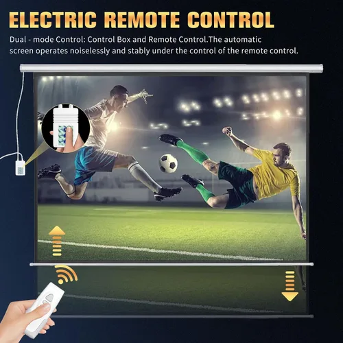 Vista 5 de DINAH Pantalla de proyector eléctrica de 72 pulgadas con control remoto, caída automática de aire para interiores, proyección motorizada 4K 3D HD