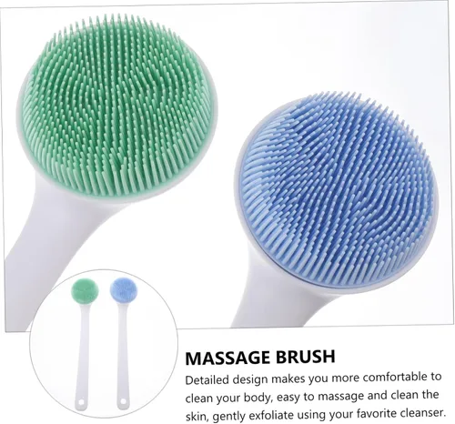 Vista 3 de FOMIYES Cepillo de baño de mango largo 2 unids cepillo corporal para exfoliante de silicona para limpieza de masaje de baño