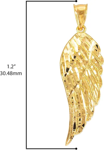 Vista 3 de Colgante de oro amarillo de 14 quilates con colgante de ala de ángel de 1.4in con cadena Rolo, longitud de cadena a elegir