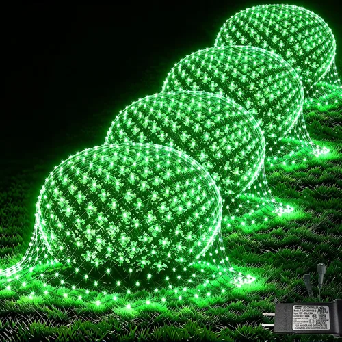 Vista 8 de Pooqla Luces de red solar, 10 x 10 pies, 280 luces LED de red para cenador al aire libre con 8 modos, funciona con energía solar y USB, impermeable