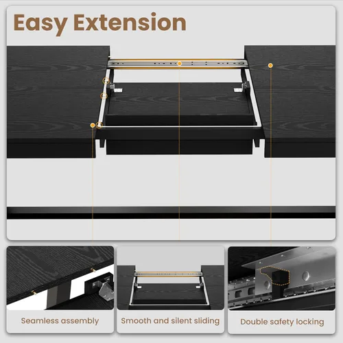 Vista 6 de GarveeHome Mesa de comedor extensible de 63 a 83 pulgadas, mesa de comedor rectangular industrial para 6-8 personas, mesa de cocina expandible