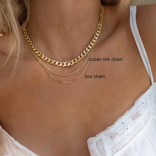 Vista 3 de Tewiky Collar de cadena de oro para mujer, chapado en oro de 14 quilates, collar de cadena de caja de ondas con cuentas finas, collar de oro