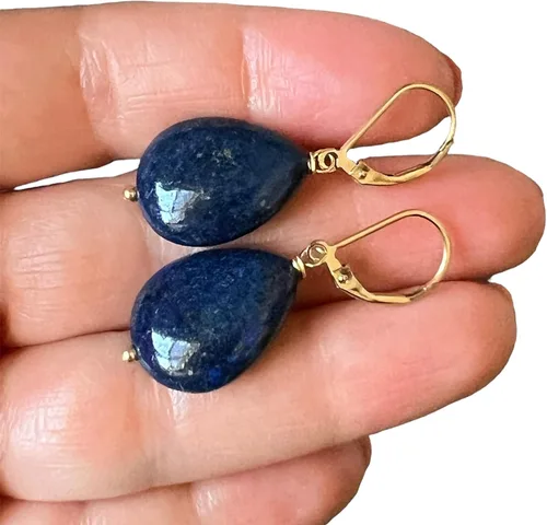 Vista 2 de 14k Gold fill Natural Genuine royal blue Lapis Lazuli leverbacks earrings, gemstone jewelry