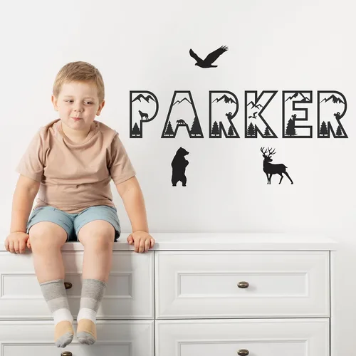Vista 3 de Nombre de pared personalizado de animales del bosque, decoración de guardería de animales de bebé, decoración de guardería para niños o niñas