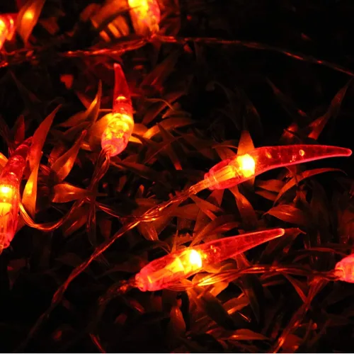 Vista 5 de Guirnalda de luces de chile rojo, 10 pies, 20 luces LED de chile, funciona con pilas, luces de hadas Contol para bodas, Año Nuevo chino, festival