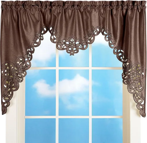 Vista 4 de Collections Etc Elegante cenefa para ventana con recortes y bordado con bolsillo para barra en la parte superior para fácil colocación, azul, 58" X