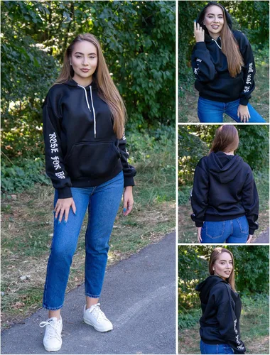 Vista 4 de ZAFUL Sudadera con capucha de forro polar unisex con estampado de letras rosas y bolsillo de canguro para hombre