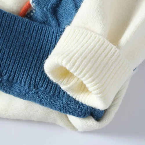 Vista 7 de GURUNVANI Suéter de retazos para hombre con bloque de color, jersey de punto trenzado de gran