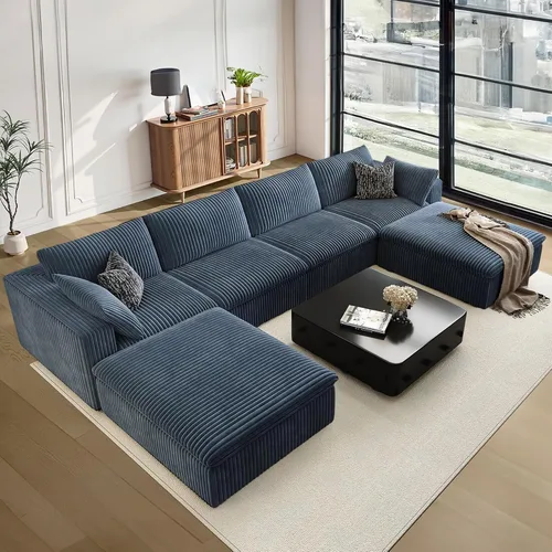 Vista 44 de 118" Cloud Couch Oversized Modular Sectional Sofa, Boneless L-Shaped 6 Seater Deep Seat Couch with Ottoman, Soft Corduroy Upholstery, DIY Negro