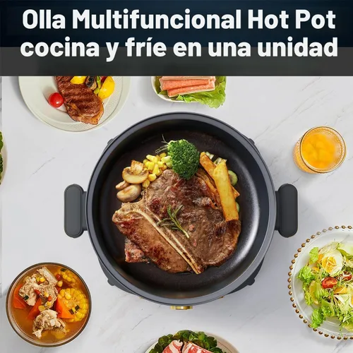 Vista 6 de Dezin Olla eléctrica Shabu Shabu con olla extraíble, olla caliente antiadherente de 4 litros con control de doble potencia, olla eléctrica con tapa