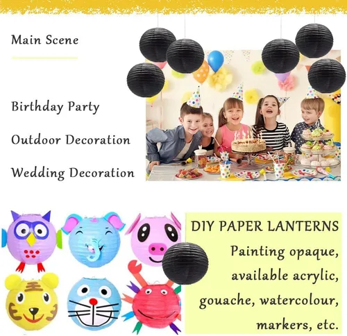 Vista 4 de 6 linternas de papel decorativas redondas colgantes