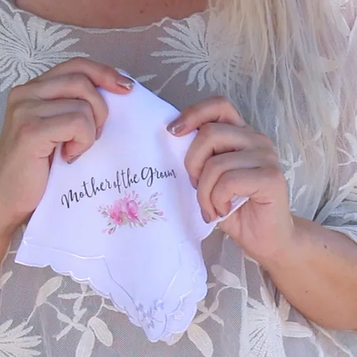 Vista 3 de Lillian Rose Púrpura Madre del Novio Hankie, 12", Blanco